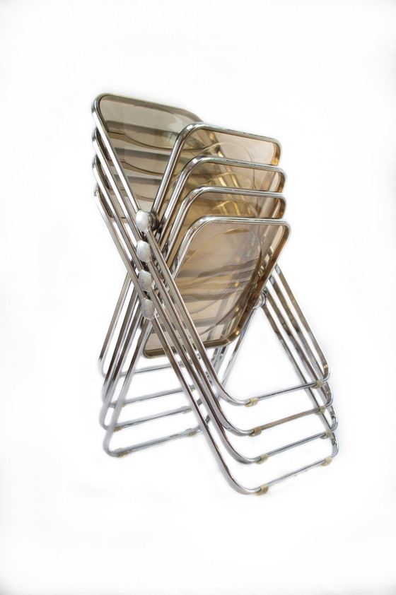 Image 1 of 4x Giancarlo Piretti for Castelli Smoked Plia folding chairs