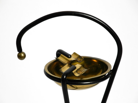 Image 1 of Original Mid Century Tripod iron stand ashtray with a brass bowl