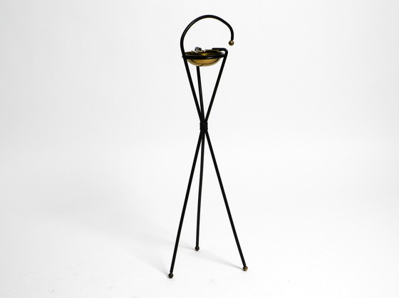 Image 1 of Original Mid Century Tripod iron stand ashtray with a brass bowl