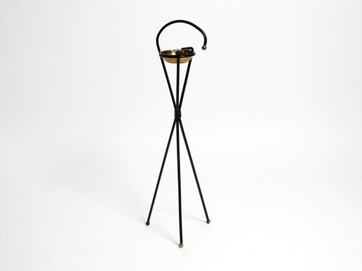 Original Mid Century Tripod iron stand ashtray with a brass bowl