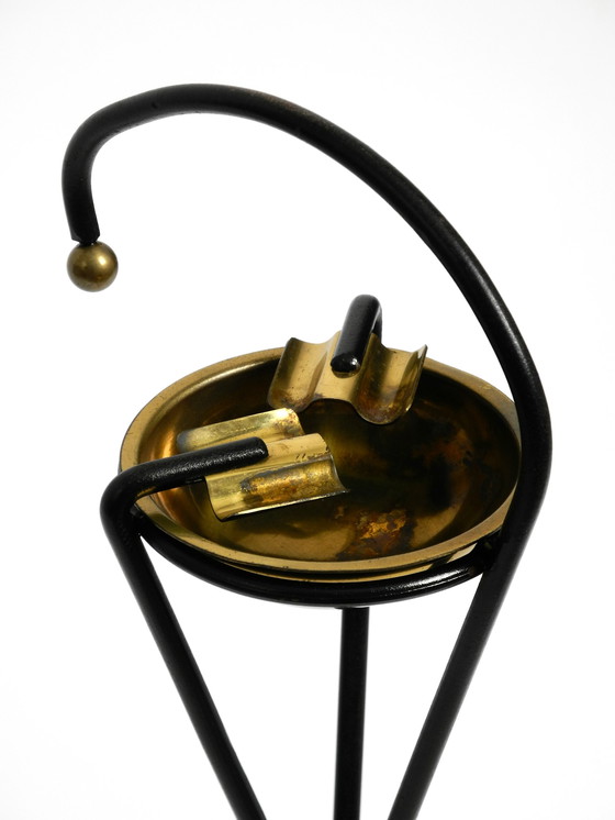 Image 1 of Original Mid Century Tripod iron stand ashtray with a brass bowl