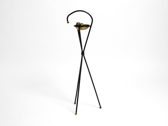 Image 1 of Original Mid Century Tripod iron stand ashtray with a brass bowl