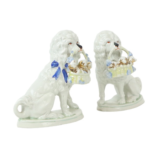 Pair of Antique Dogs Porcelain Art Nouveau