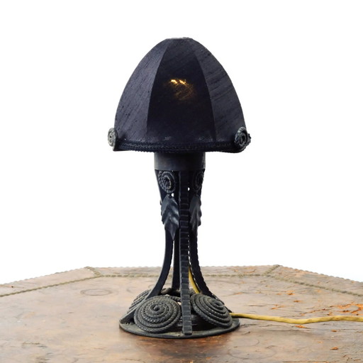 French Art Deco wrought iron table lamp with new shade