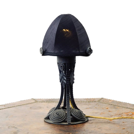 Image 1 of French Art Deco wrought iron table lamp with new shade