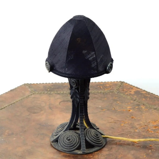 French Art Deco wrought iron table lamp with new shade