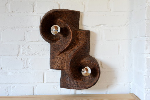 Ceramic brutalist wall lamp made of chamotte clay