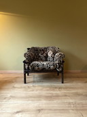 Chaise longue vintage manou en rotin avec tissu velours
