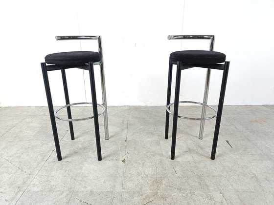 Image 1 of 2x Postmodern chrome and metal bar stools