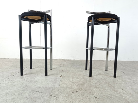 Image 1 of 2x Postmodern chrome and metal bar stools