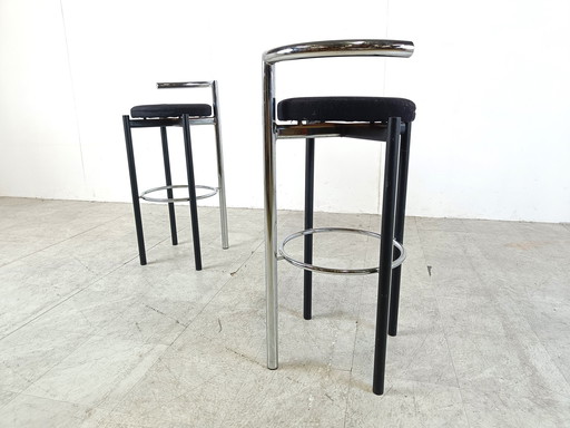 2x Postmodern chrome and metal bar stools