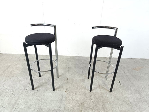 2x Postmodern chrome and metal bar stools