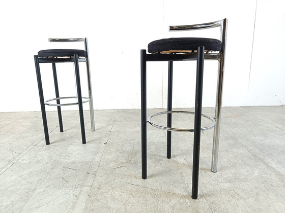 Image 1 of 2x Postmodern chrome and metal bar stools