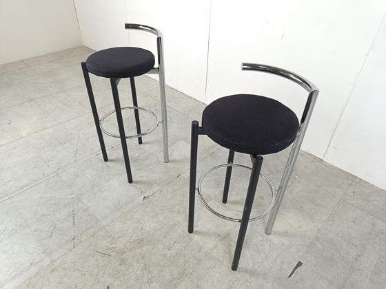 Image 1 of 2x Postmodern chrome and metal bar stools