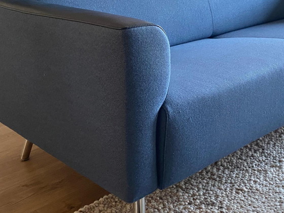 Image 1 of 3-Seater Sofa Cloack - Blue Plough Wool With Chrome Legs