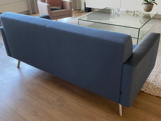 Image 1 of 3-Seater Sofa Cloack - Blue Plough Wool With Chrome Legs