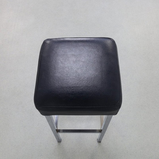 Image 1 of Set of 3 vintage bar stools in chrome and leather, 1980