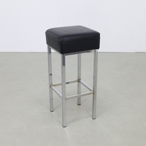Image 1 of Set of 3 vintage bar stools in chrome and leather, 1980