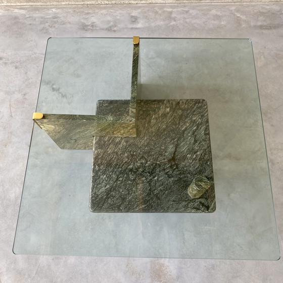 Image 1 of Large Sicilian Marble Coffee Table With Glass Top | Italy, 1980s