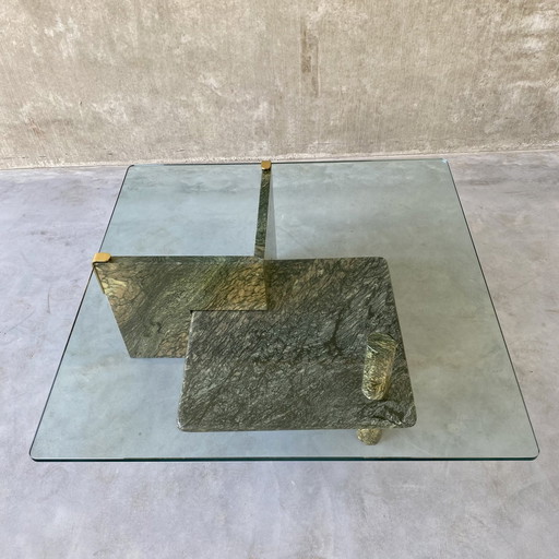 Large Sicilian Marble Coffee Table With Glass Top | Italy, 1980s