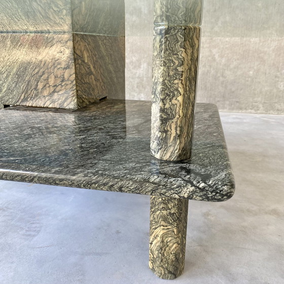 Image 1 of Large Sicilian Marble Coffee Table With Glass Top | Italy, 1980s