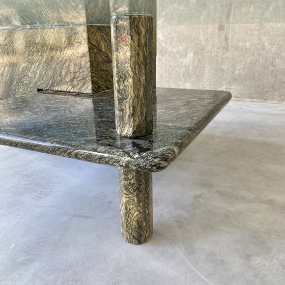 Image 1 of Large Sicilian Marble Coffee Table With Glass Top | Italy, 1980s