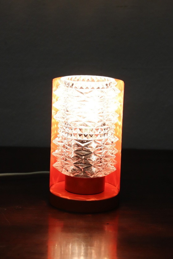 Image 1 of Murano Glass And Orange Metal Small Table Lamp, 1950S