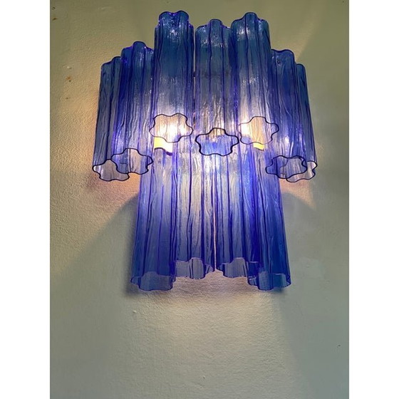 Image 1 of Contemporary Blue “Tronchi” Wall Sconce In Venini Style