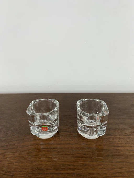 Gulf Glass Candle Holder Duo, 1970S