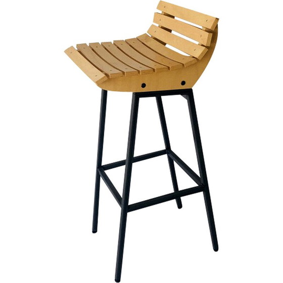 Image 1 of Vintage wood and iron bar stool