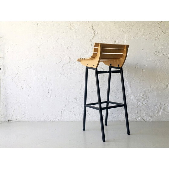 Image 1 of Vintage wood and iron bar stool