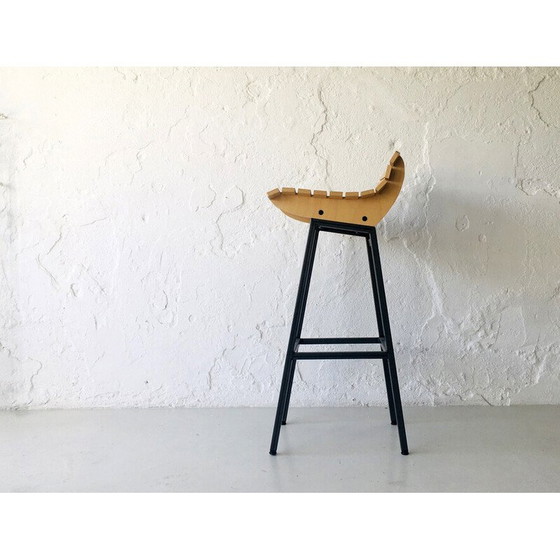Image 1 of Vintage wood and iron bar stool