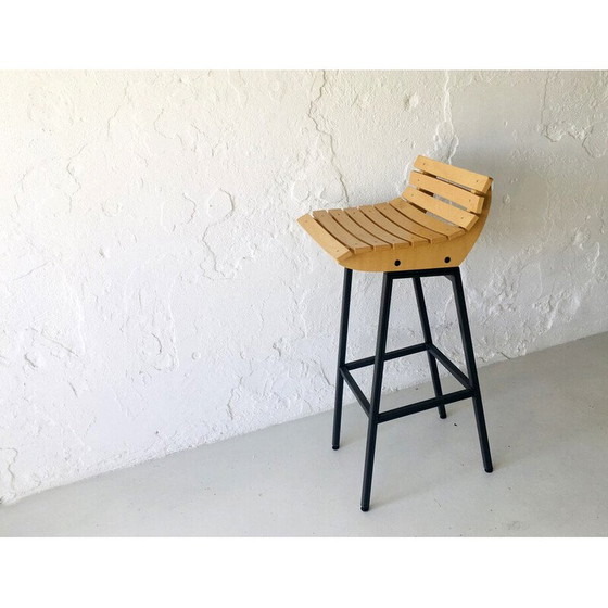 Image 1 of Vintage wood and iron bar stool