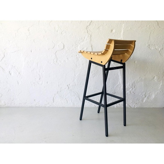 Image 1 of Vintage wood and iron bar stool