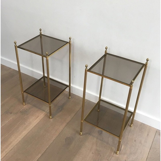Image 1 of Pair of vintage brass side tables for the House of Jansen, France 1940
