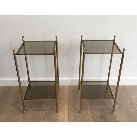 Image 1 of Pair of vintage brass side tables for the House of Jansen, France 1940
