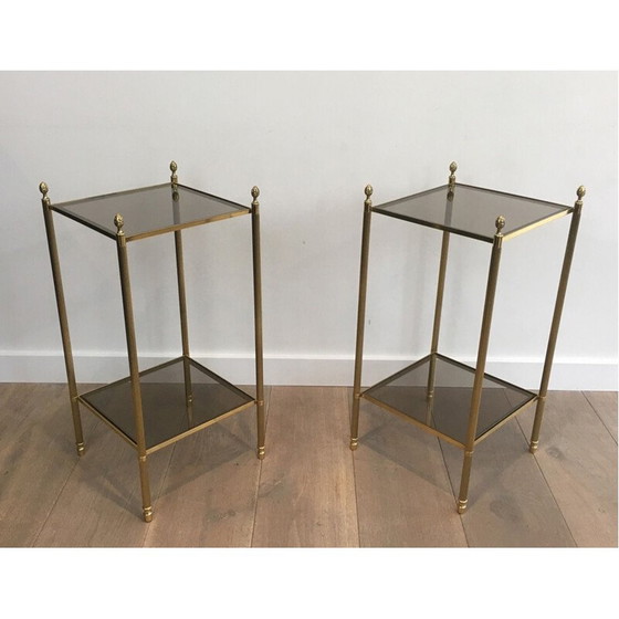 Image 1 of Pair of vintage brass side tables for the House of Jansen, France 1940