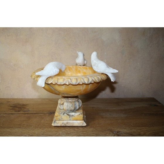 Image 1 of Vintage Italian alabaster birdbath with 3 birds