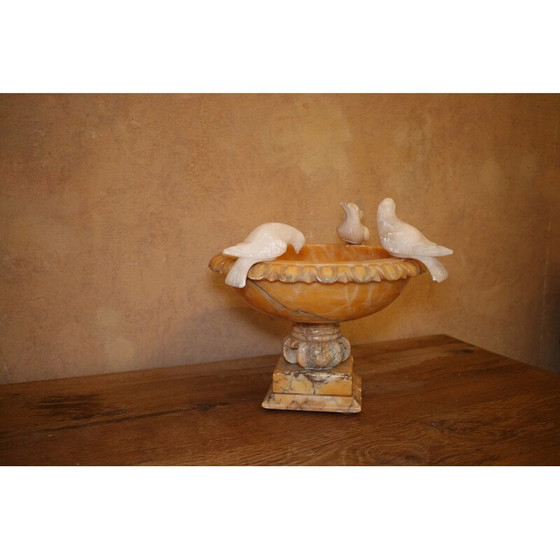 Image 1 of Vintage Italian alabaster birdbath with 3 birds