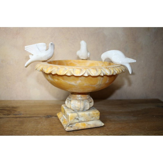 Image 1 of Vintage Italian alabaster birdbath with 3 birds