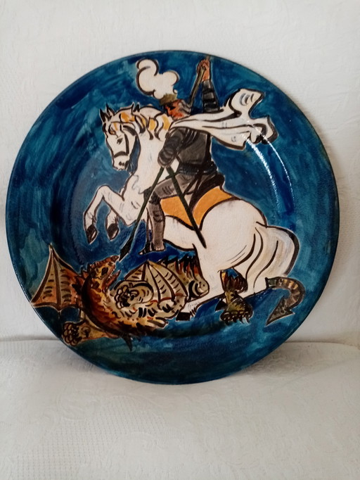 Large ceramic plate by Liégeois painter Andrée Pirotte