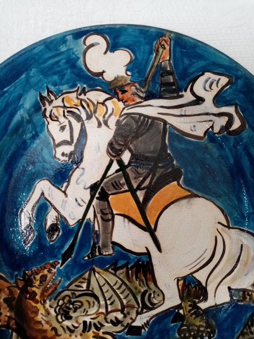 Large ceramic plate by Liégeois painter Andrée Pirotte