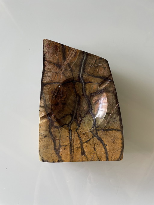 Ashtray In Solid Brown Brutalist Marble From Italy