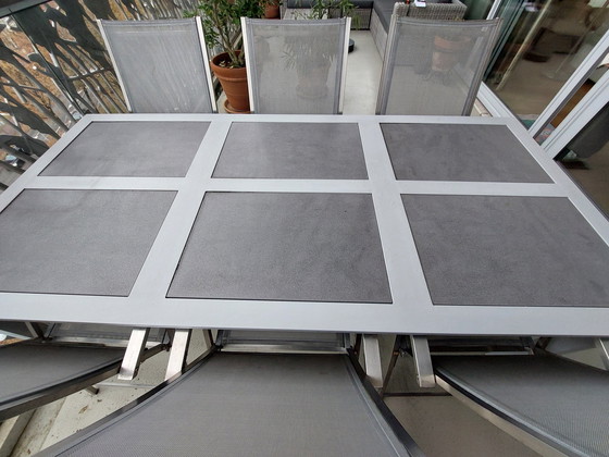 Image 1 of Garden Table Set, 6 Aluminum Chairs, Table And 2 Footstools