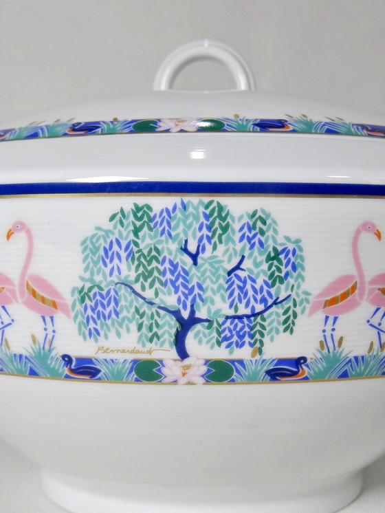 Image 1 of Soup tureen Bernardaud Flamants Roses 80s Art Deco rare