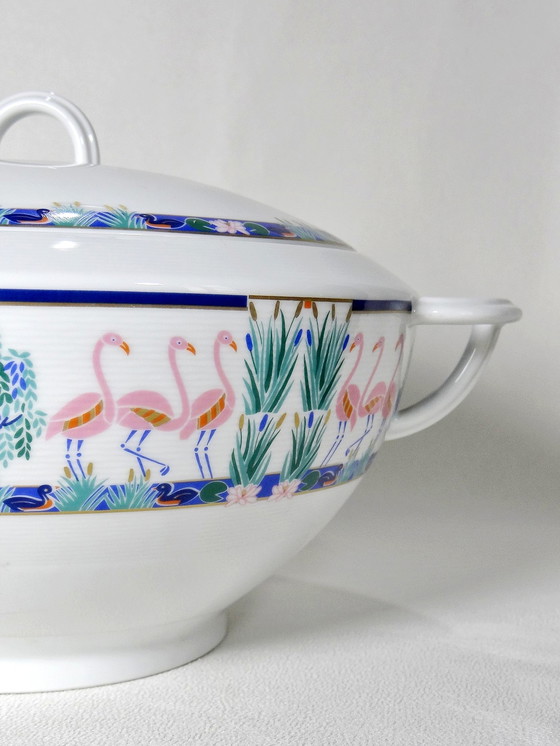 Image 1 of Soup tureen Bernardaud Flamants Roses 80s Art Deco rare