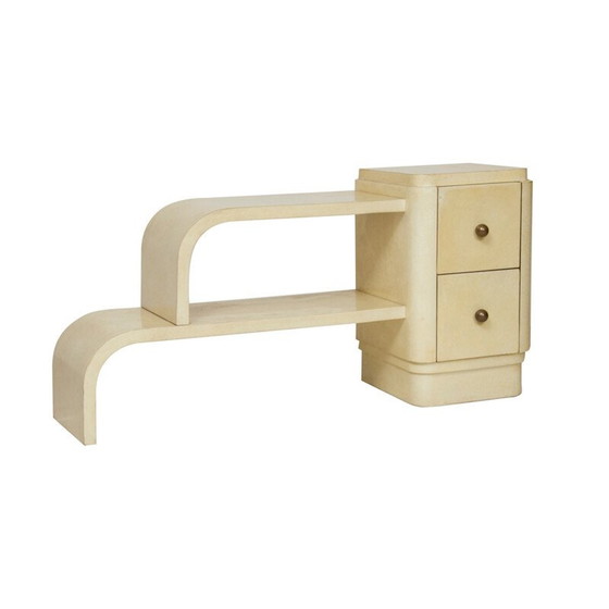 Image 1 of Pair of vintage wood and parchment wall shelves, Italy 1930