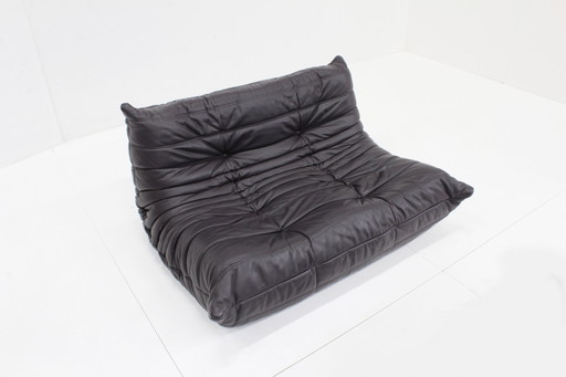 Vintage Ligne Roset Togo 2 Seater Sofa Brown Leather