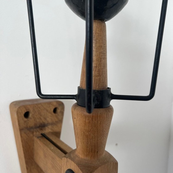 Image 1 of Mid-century oakwood single wall lamp by Guillerme et Chambron, France 1960s