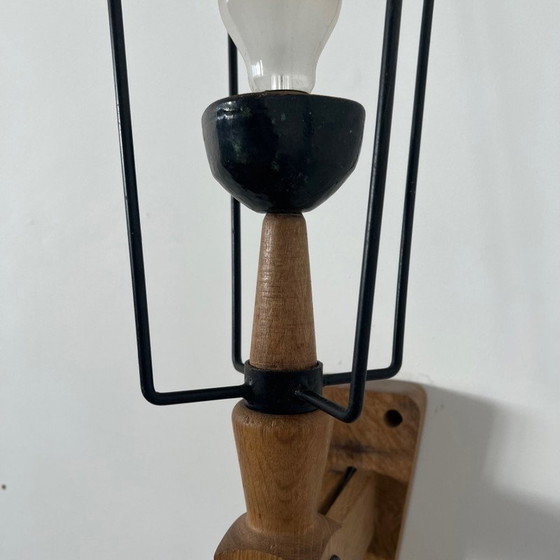 Image 1 of Mid-century oakwood single wall lamp by Guillerme et Chambron, France 1960s